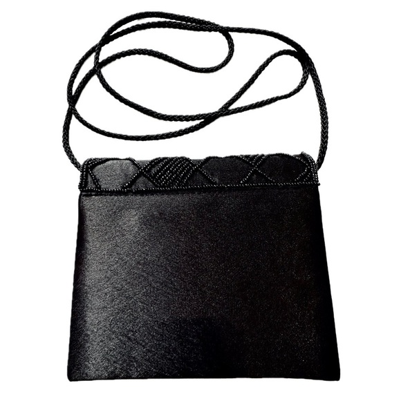 π₯π β BIJOUX TERNER Vintage Tiny Shoulder Bag Purse | Black Beaded Glam Evening - Picture 2 of 3